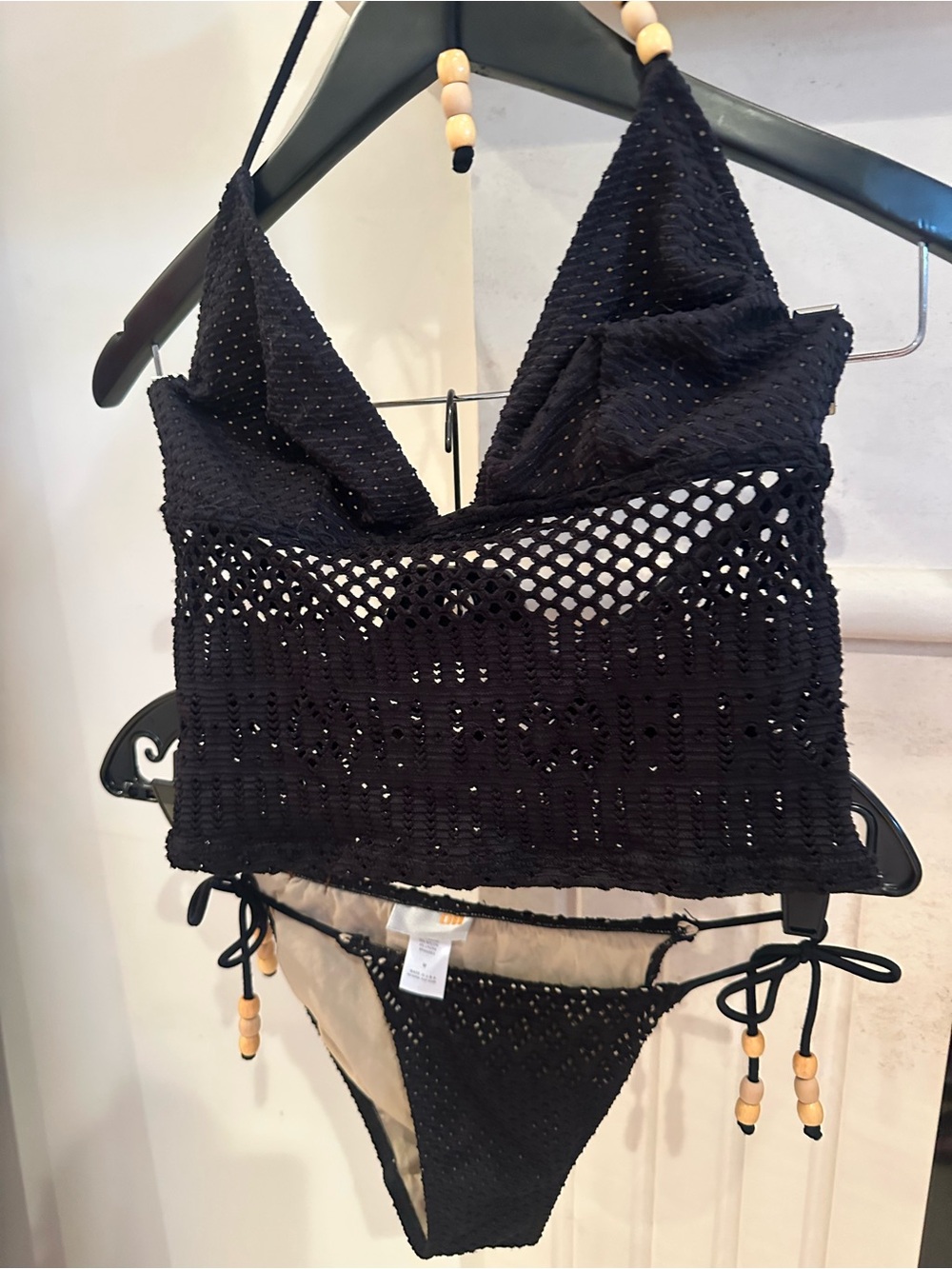 JLO Black Crochet Two-Piece Swim Set - Women bikini beaded ties never worn